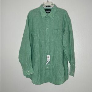 Paul Fredrick Green Non Iron Linen Button Up Classic Fit Shirt Size 17.5 New
